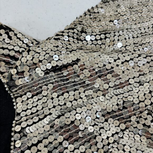 Vintage 100% Silk Silver Sequin Top size Large Art Deco Gatsby 1920s Disco Party - Picture 14 of 14
